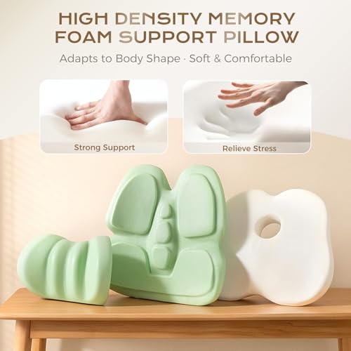 Image of Coverado Truck Seat Cushion and Lumbar Support Headrest Pillow Memory Foam Ergonomic Car Cushion Back Neck Support Pillow Sciatica & Back & Tailbone Pain Relief Car Cushions for Driving Coffee&Beige