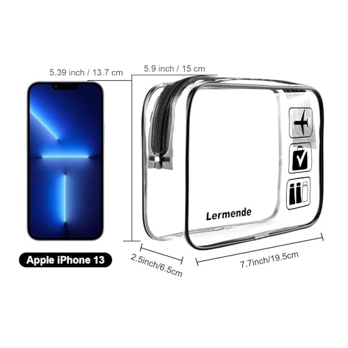 Lermende Pvc TSA Approved Toiletry Bag with Zipper Travel Luggage Pouch Carry On Clear Airport Airline Compliant Bag Quart Sized 3-1-1 Kit Travel Cosmetic Makeup Bags (3Standard Size)