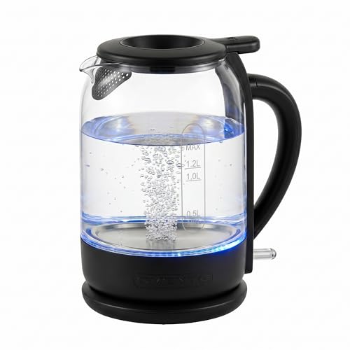 OVENTE Electric Kettle with 1.5L Borosilicate Glass, 1500W Fast Boiling Water Heater for Coffee or Tea, Easy to Fill Lid, Auto Shut-Off, Boil-Dry Protection & Stainless Steel Filter, Black KG516B