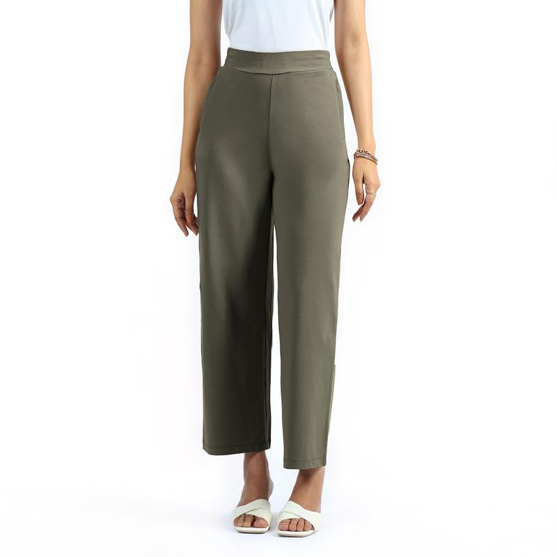 Image of BlissClub Women AM PM Cotton Wide Leg Pants | Wide Waistband | High Rise | Drawstring | 2 Pockets