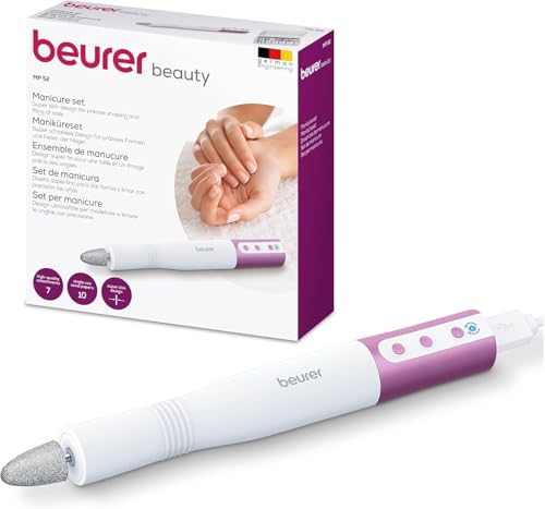 Beurer MP 52 Set manicure elettrico per manicure modellare e limare le unghie, particolarmente potente fino a 15.000 giri/min, con 7 inserti di alta qualità, per mani e piedi