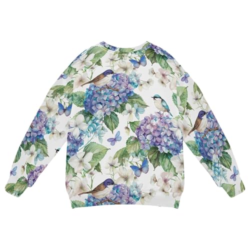 JUNZAN Watercolor Blue Flowers Birds Butterfly Little Kids Hooded Sweatshirt Fleece Sweatshirts for Boys Sports 4T2