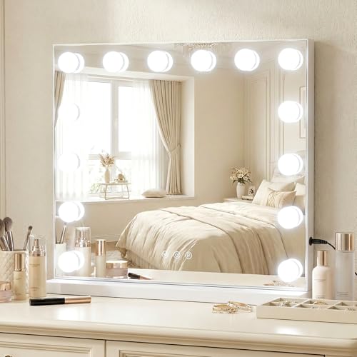 Tangkula Vanity Mirror with Light, 22' x 17' Makeup Mirror with 14 Bulbs, Adjustable Lighting Modes & Brightness, Hollywood Vanity Mirror, Bedroom Tabletop