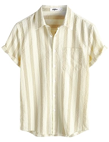 Image of VATPAVE Mens Striped Summer Shirt Casual Button Down Short Sleeve Beach Shirts Cotton Shirts for Men
