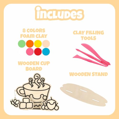 Image of SPARTAN KIDS Cup Pop 3D Art Wooden Foam Clay Craft Kit for Kids 3 to 10 Years, 8 Colors Air Dry Clay Set with Tools and Stand - Creative Crafting Fun | Best Birthday Party Retrun Gift (5, Cup)