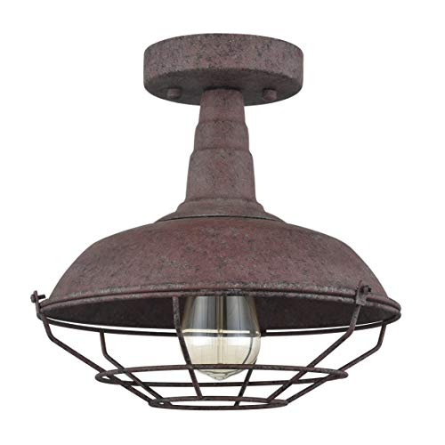 DAYCENT-Rustic-Semi-Flush-Mount-Ceiling-Light-Fixture-Farmhouse-Hallway-Lighting-Metal-Barn-Light-Fixtures-Industrial-Wire-Caged-Flush-Mount-Light-Rust-Finish-for-Foyer-Kitchen-Garage-1-Light DAYCENT Rustic Semi Flush Mount Ceiling Light Fixture Farmhouse Hallway Lighting Metal Barn Light Fixtures Industrial Wire Caged Flush Mount Light Rust Finish for Foyer Kitchen Garage 1 Light