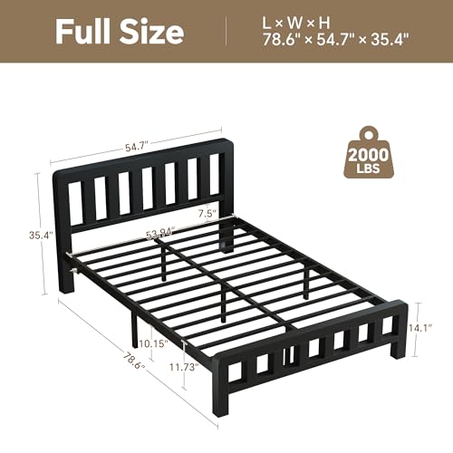 Image of Metal Bed Frame, Full Size Platform Bed Frame with Headboard, 2000 LBS Heavy Duty, USB /Type-C Charging Station, No Box Spring Needed, 10 inch Underbed Storage, Noise-Free, Easy Assembly, Black