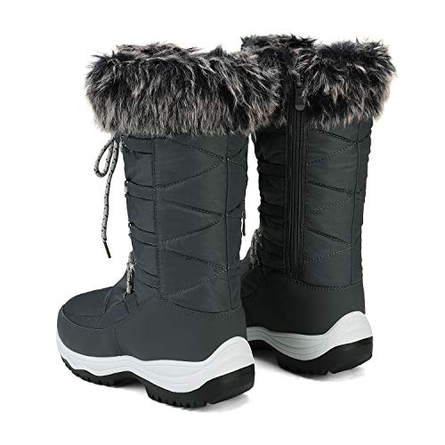 DREAM PAIRS Women's Warm Faux Fur Lined Mid-Calf Winter Snow Boots,Size 9,GREY,MAINE