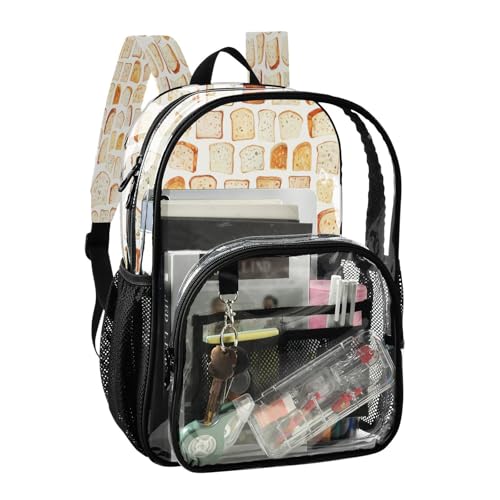 Watercolor Bread Pattern Clear Backpack - Stadium Approved Large 15.7-inch Waterproof Transparent Bag for Sports, Concerts, Work, Travel#1772