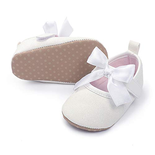 E-FAK Baby Girls Shoes Mary Jane Flats Shoes with Socks Anti-Slip Soft Rubber Sole Toddler First Walkers Princess Dress Shoes(0-6 Infant, 01 White)