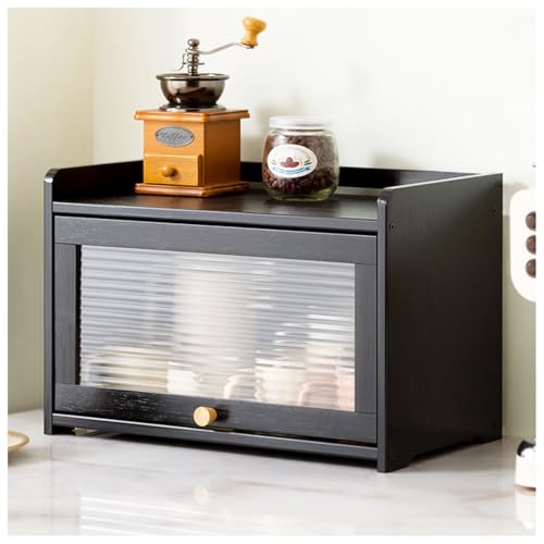 Aparador de Cocina de Bambú de 2 Niveles, Armario de Almacenamiento con Puertas Abatibles de Acrílico, Armario de Sobremesa para Botellas de Condimentos, Platos,Negro,42×28cm/17×11in
