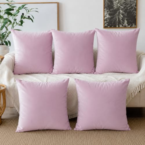Image of Khooti Velvet 200 TC Cushion Cover, 34X34 Inches | Baby Pink | Pack of 5 | Solid Plain Soft & Smooth, Decorative Cushion Covers for Living Room, Bedroom, Couches, Chairs, Sofas, Beds & Home Decor