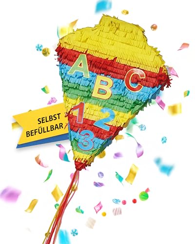 Party Factory Pinata Schultüte bunt für Jungen & Mädchen zum Befüllen & aufhängen Schlag-Piñata als Party Deko in 36x48 cm für Geburtstag & Mottopartys Partyspiel Motiv-Pinjata für Kinder