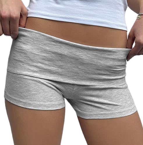 Image of KMBANGI Womens Fold Over Shorts Elastic Waist Y2k Lounge Shorts Foldover Cute Pajama Micro Bottoms Mini Shorts Sleepwear