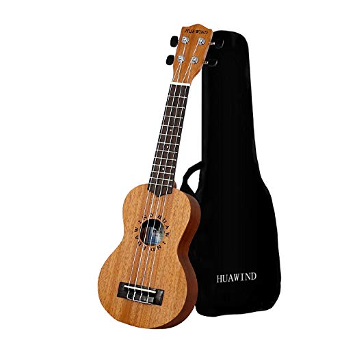 Hua Wind - Ukelele soprano de caoba de 21 pulgadas para principiantes, hawaiano Uke con bolsa para niños y estudiantes principiantes