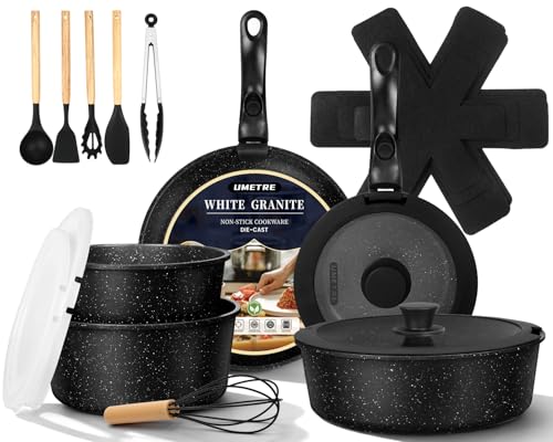 UMETRE pots and Pans Set Nonstick Cookware Set Detachable Handle Induction Kitchen Cookware Sets with Removable Handle Non Stick RV Cookware Set Dishwasher Oven Safe (21 PCS)