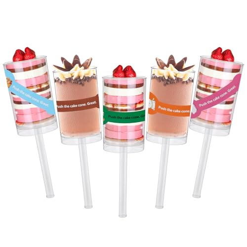 50 Pack Cake Push Pop Containers with Lids, Reusable Cake Push Pops, Muti-purpose Push Pop Cake Containers, Plastic Cake Push-up Pop Shooter for Cupcake, Confetti, Homemade Ice Cream, Desserts