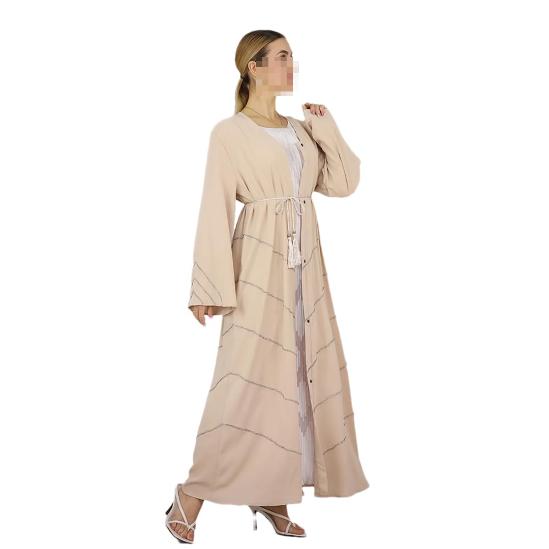 Abaya ouverte Dubaï premium de couleur unie ornée de perles