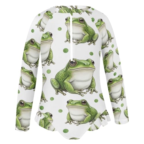 Frog Pattern Polka Background Girls Rash Guard Swimsuits Long Sleeve One Pieces Bathing Suit UPF 50+ Zipper Swimwear2