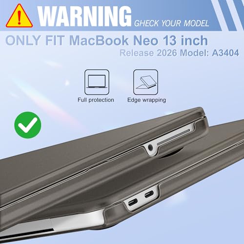 Image of May Chen Compatible with MacBook Neo 13 inch Model A3404 2026 Release, Slim & Lightweigh Frosted Finish Protective Case with Keyboard Cover&Screen Protector, Frosted Black
