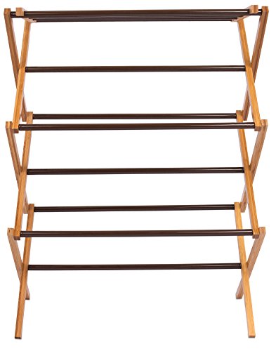 Birdrock Home Folding Steel Clothes Drying Rack - 3 Tier - Water-Resistant Bamboo Wood - Fully Assembled Collapsible Dry Rack - Walnut (Brown) #TOP6