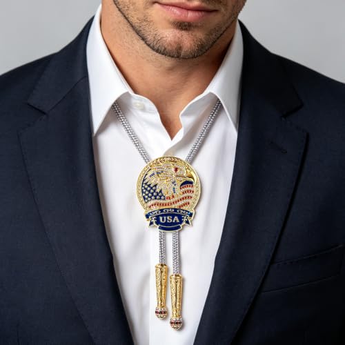 Image of GelConnie Bolo Ties for Men Women Western Cowboy Tie Mens Western Necklace Leather Necktie Gold Bolero Tie Cowboy Necklace