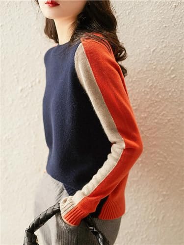 Women's Contrast Color Knitted Sweater Long Sleeve Cardigan Casual Short Sweater4