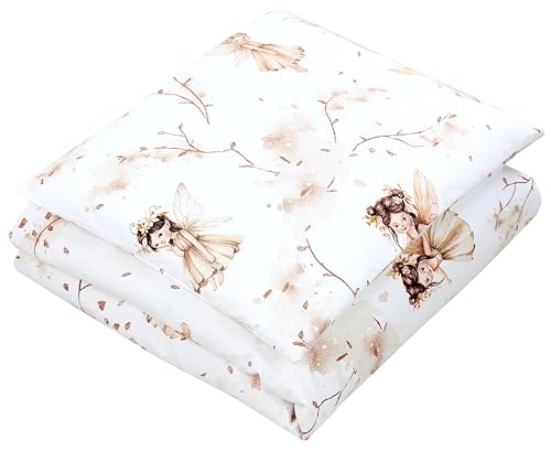 TupTam Unisex Baby Wiegenset 4-teilig Bettwäsche-Set: Bettdecke und Kopfkissen mit Bezug, Farbe: Beige/Feen, Größe: 80x80 cm