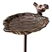 Produktbild TOPANBIETER 999 Vogeltränke Vogelbad Wassertränke für Wildvögel mit Erdspieß aus Gusseisen Wasserstelle Futterstelle witterungsbeständig und frostsicher (Blatt Braun)