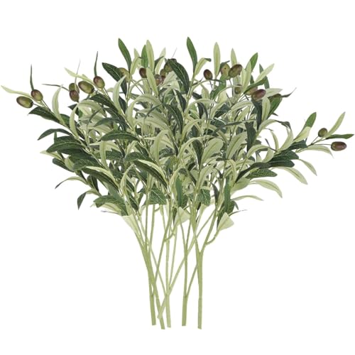 Image of Faux Olive Small Branches - Artificial Olive Branches with Fruits and Leaves | Decorative Fake Branches for Vases | Vase Not Included, 70+ Leaves & 6+ Fruits | Pack of 3 Sticks