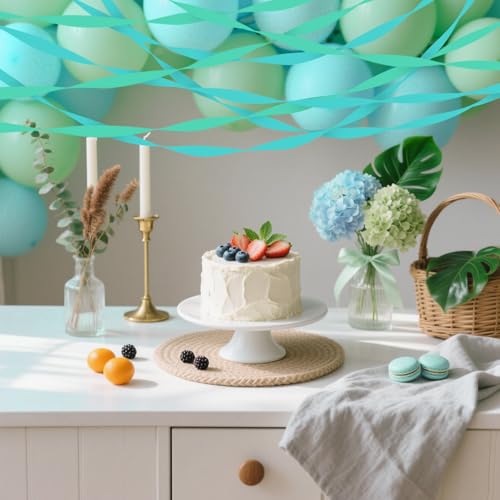 Image of 4 Crepe Paper Streamers Rolls, 328ft Pack of Mint Green and Blue Crepe Paper for Wedding Ocean Theme Engagements Birthday Party Decoration Supplies (1.8 inch x 82 ft /Roll)