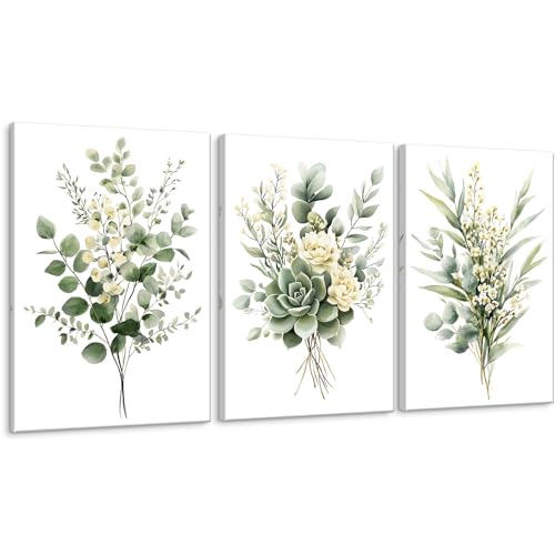 Zessonic Sage Green Botanical Wall Art, Watercolor Framed Canvas Prints