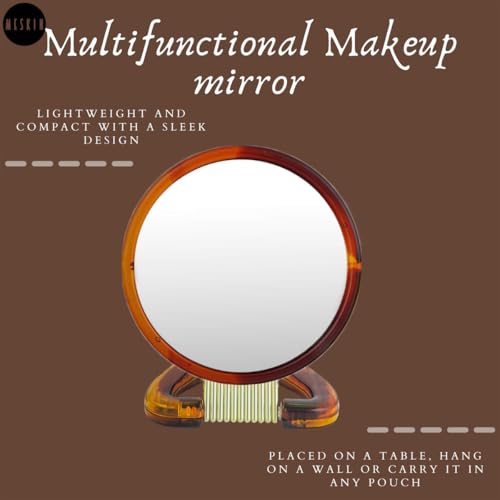Image of MESKIN Professional Series Medium Round Double-Sided Magnifying Makeup Mirror with Handle /Stand - Perfect for Men & Women (Pack of 1 / Brown)