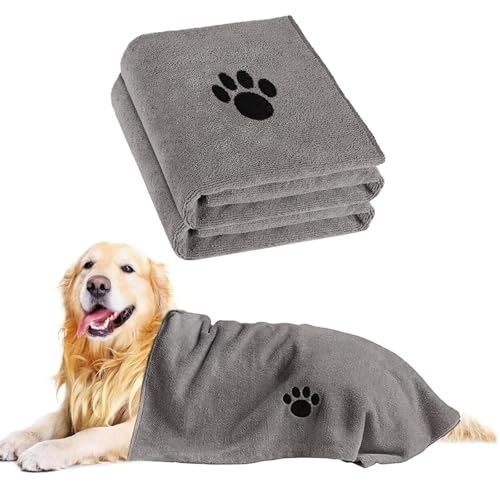 Puomue 2 Pack Microfiber Dog Towels for Drying Dogs Super Absorbent and Soft Pet Towels for Dogs or Cats 40X23.6 Pet-Friendly Perfect for Pets of Different Sizes and Fur Types Grey