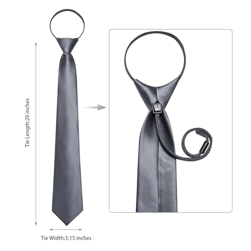 Image of DiBanGu Silk Zipper Ties for Men,Paisley Solid Plaid Pre-tied Tie and Pocket Square Cufflinks Set Formal Adjustable Necktie
