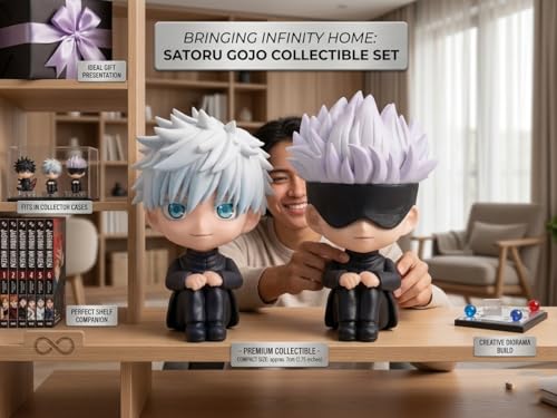 Image of Anime Action Figure Inspired by Satoru Gojo, Cute Sitting Figurine Set for Car Dashboard & Home Decor, Mini Collectible Statue with Mask, Gift for Anime Fans (Satoru Gojo - Set of 2)