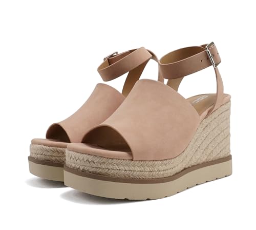 Image of Soda inchStella inch ~ Women Square Peep Toe Single Band Platform Espadrille Wedge Sandals with Adjustable Ankle Strap