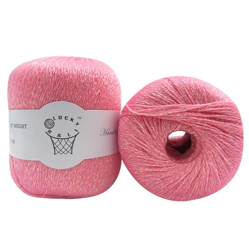 Image of 80g Sparkle Silver Lurex Thread Shining Yarn, Metallic Crochet Thread Yarn for Crocheting, Sparkle Metallic for Knitting Clothes, Car Charm, Keychain Charm(Pink)