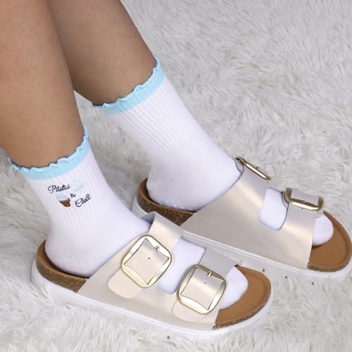 Image of Pilates Grip Yoga Socks For Women Barre Socks Cute Athletic Non Slip Sock | Soft cotton, breathable Non-slip grip sole Ruffle embroidery design For pilates barre yoga Cute women's gift