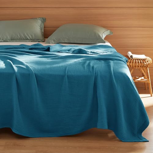 Bedsure 100% Cotton Muslin Blanket King Size for Bed - 4-Layer Breathable and Lightweight Thin Soft Summer Gauze Muslin Blanket for Adults, Teal, 108x90 Inches