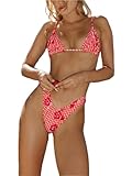 Alyweatry Women Y2k Bikinis Sets Coquette Aesthetic Bows Halter Tie Up Bikini Top High Cut Elastic Waist Bikini Bottom (Red Gingham Flower Print, S), Small