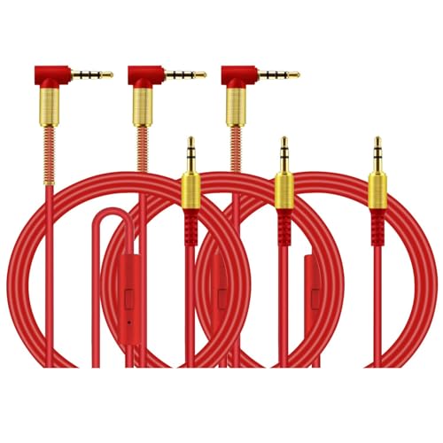 Câble audio 3.5mm mâle mâle coudé à 90 degrés ultra résistant lot de 3 rouge