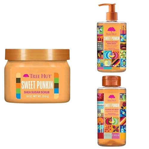 Tree Hut Sweet Punkin Body Care Trio | Exfoliating Scrub, Foaming Body Wash & Hydrating Hand Wash | Fall Scented Skincare for Soft, Nourished Skin | 3-Piece Bundle