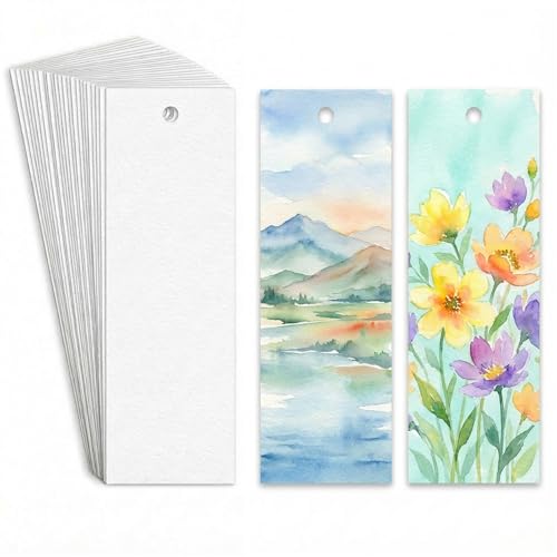 60 Pcs Watercolor Paper Blank Bookmarks with Hole 140 lb/300 GSM Watercolor Bookmarks for DIY Classroom Projects Crafts and Gift Tags 5.9 x 2 Inches
