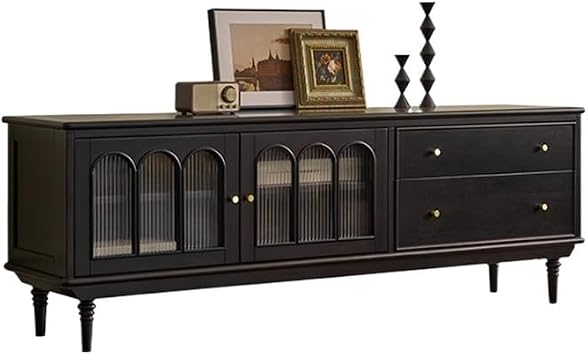 Tv Cabinet 180cm Rustic Vintage Solid Wood Display Cabinet, Minimalist Living Room Glass Storage Unit, Hotel & Residential Furniture Tv Consoles for Living Room