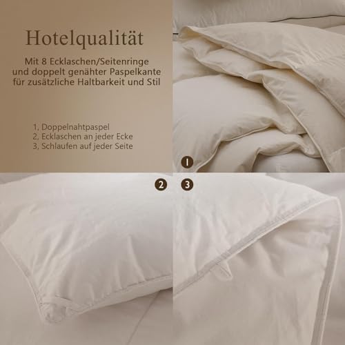 BPC Medium Daunendecke 135x200, Ganzjahresdecke, Übergangsdecke | 100% Bio-Baumwolle, Gänsefedern Daunenfüllung, Öko-Tex und RDS Standard 4 Jahreszeiten Bettdecke 135x200 cm, Fluffy Down Duvet