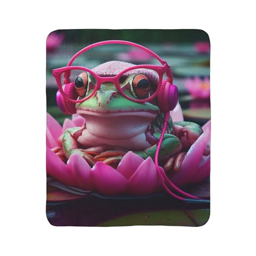 Cozy Fleece Sherpa Blanket - Frog in Fuchsia Frames with...