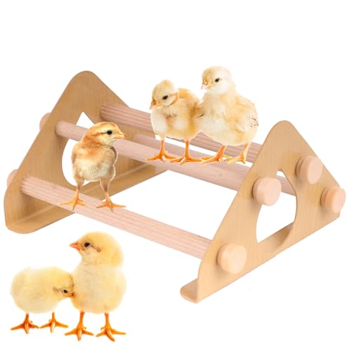 Baby Chick Perch, Durable Metal Stand with Natural Wooden Roosting Bars for coop and brooder, Training Chicken Roosting Perches for Mini Baby Chicks, Easy to Assemble, Fun Toys