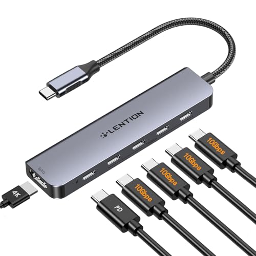 Image of LENTION 6 in 1 USB C Hub 10Gbps, 4 USB-C 3.2 Gen 2 Ports, 4K@60Hz, 100W PD | Fast Large-file Transfer, Boost Office & Creative Work Efficiency, Stable Driver 3.0, Compatible with macOS & Windows (CE33)