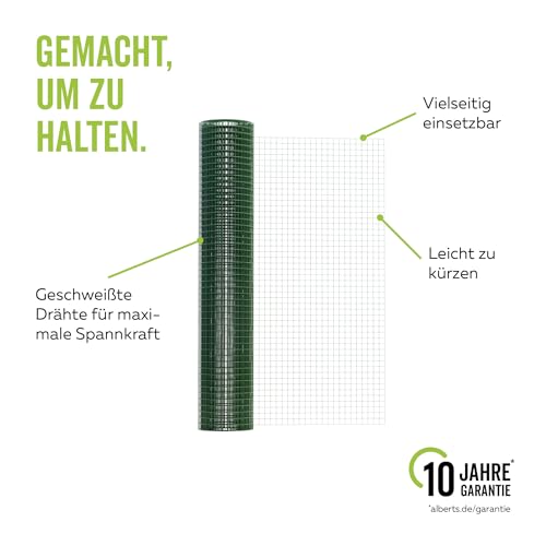Alberts 614508 Schweißgitter | verschiedene Höhen - wahlweise in verschiedenen Farben | grün | Maschen 12,7 x 12,7 mm | Höhe 50 cm | Länge 5 m